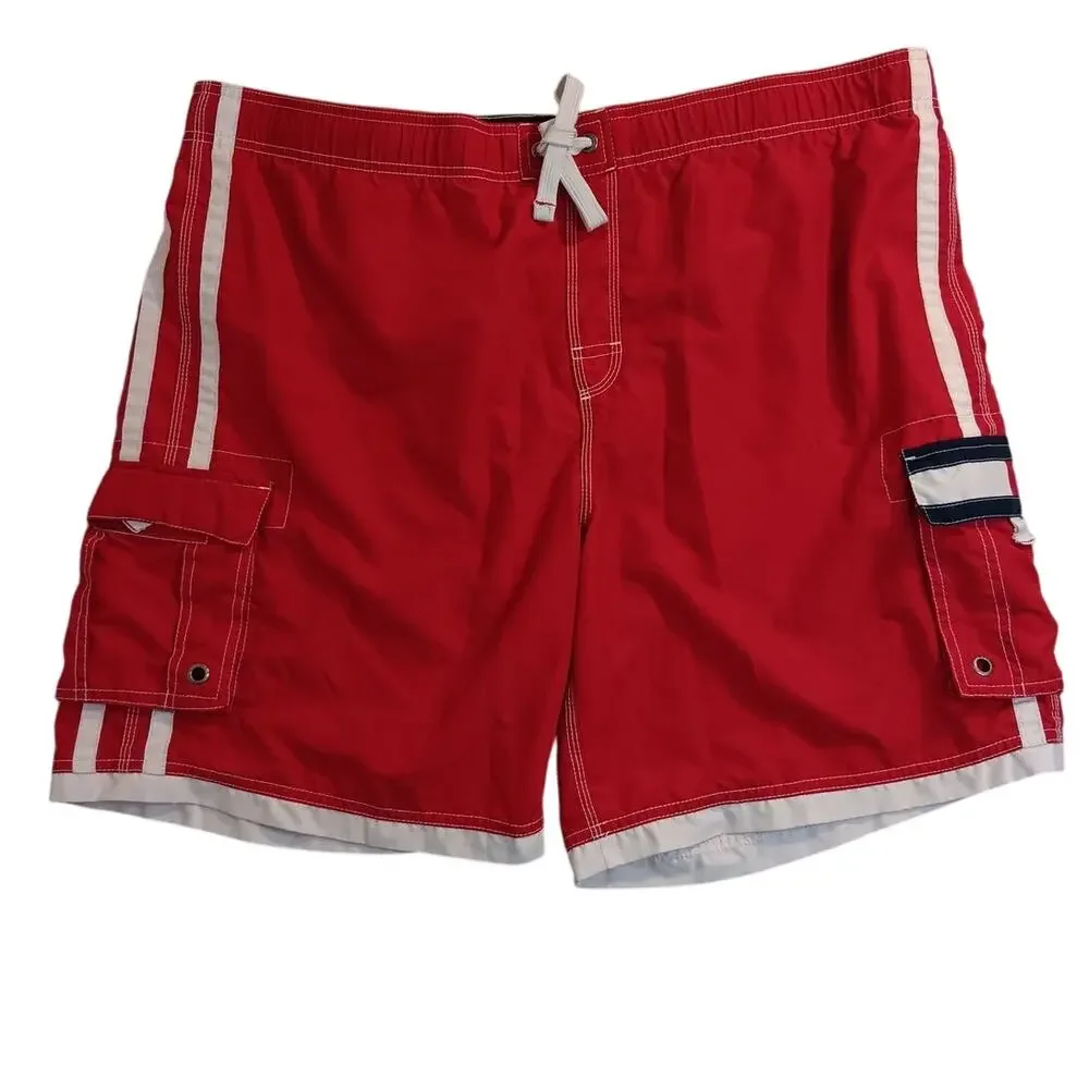 Vtg Tommy Hilfiger Board Swim Shorts XXL 44 Red/White Stripe Beach Big Man‎